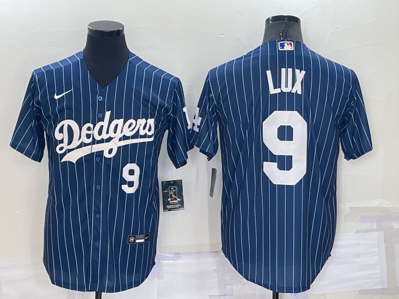 Men Los Angeles Dodgers 9 Lux Blue Stripe Throwback Nike 2022 MLB Jersey1